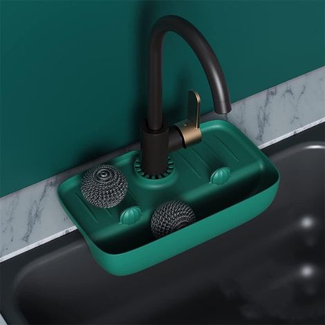 Silikon-abtropfmatte Mit Wasserhahngriff Und Schwammhalter, Schwammhalter Für Die Küchenspüle, Abtropfmatte Für Küchen-/badezimmerarbeitsplatten (grün)