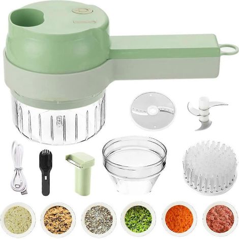 4-in-1 Elektrisches Gemüseschneider-set: Tragbarer Knoblauchschneider, Multifunktions-zerkleinerer (tragbar, Wiederaufladbar, Geeignet Für Knoblauch, Paprika Und Zwiebeln)