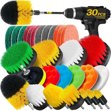Set Mit 30 Bohrmaschinen-reinigungsbürsten, Scheuerpads Und Schwämmen, Elektrische Reinigungsbürste Mit Verlängerungsaufsatz