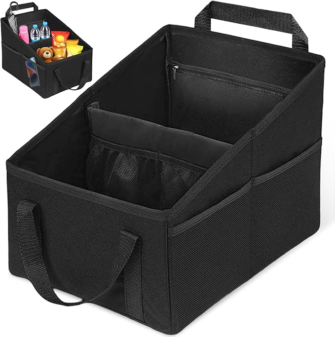 Auto-organizer Mit Verstellbaren Fächern, Mehreren Taschen Und Zwei Tragegriffen, Multifunktionaler, Faltbarer Autositz-organizer Aus Oxford-gewebe Für Spielzeug, Snacks Und Bücher