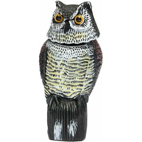 Große, Realistische Eulenattrappe – Vogelscheuche Mit Drehbarem Kopf – Gartenschutz Gegen Tauben Und Krähen – Pe-kunststoff