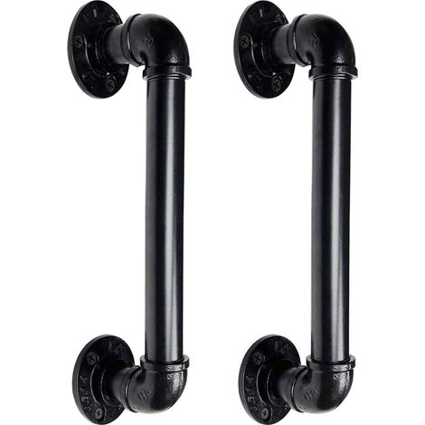 Set Aus 2 Schwarzen 25 Cm Schiebetürgriffen Im Retro-stil Für Scheunentüren.