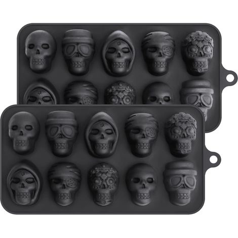 Totenkopfförmige Silikon-schokoladenformen Für Bonbons, Gelee, Wachsmalstifte Und Harz, 2er-set