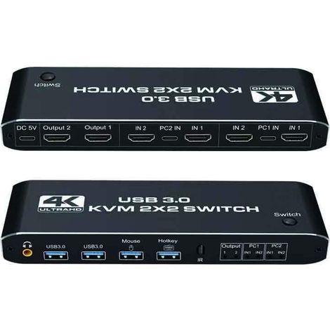 2x2 Hdmi Kvm-switch Mit Usb 3.0, Dual-4k-60hz-display