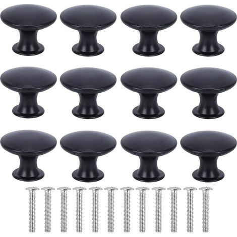 Set Mit 12 Modernen Schwarzen Runden Türgriffen Für Möbel Und Schubladen, 30 Mm, Mit Schrauben.