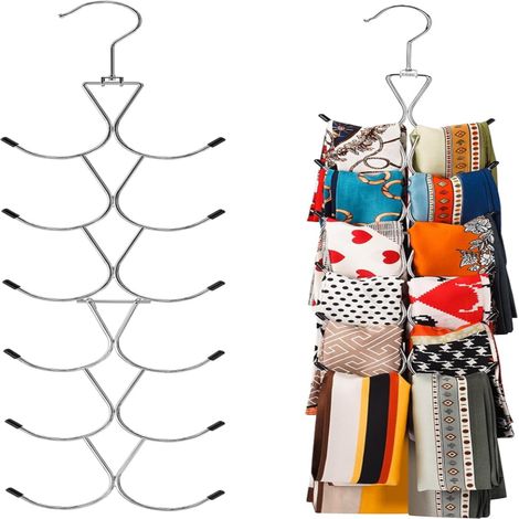 Schalorganizer Mit 12 Fächern Und 360° Drehbarem Haken, Kleiderschrankorganizer Für Schals, Gürtel Und Taschen