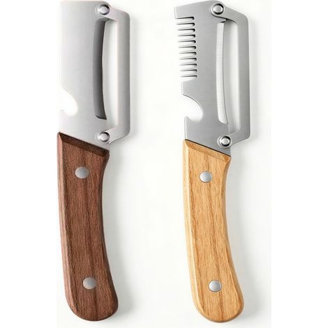 – Multifunktionaler Frühlingszwiebelschneider Und -schäler – 3-in-1-küchenhelfer – Schält, Schneidet Julienne Und Öffnet Flaschen – Griff Aus Naturholz – Silber/holz