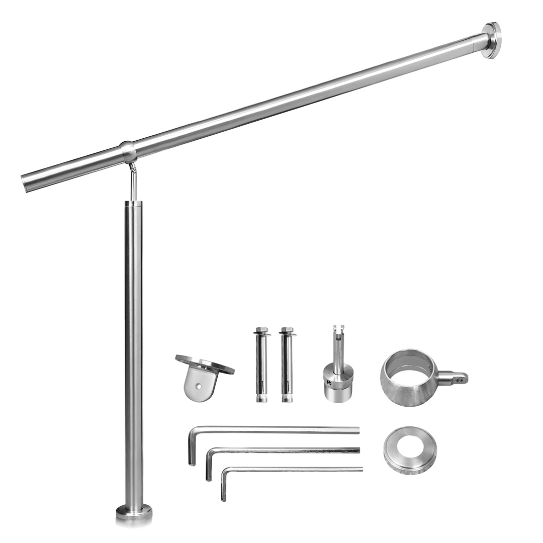 Jiubiaz Edelstahl Eingangsgeländer 180 X 90 Cm, Treppengeländer Silber, Handlauf Für Treppenhaus Und Außenbereich