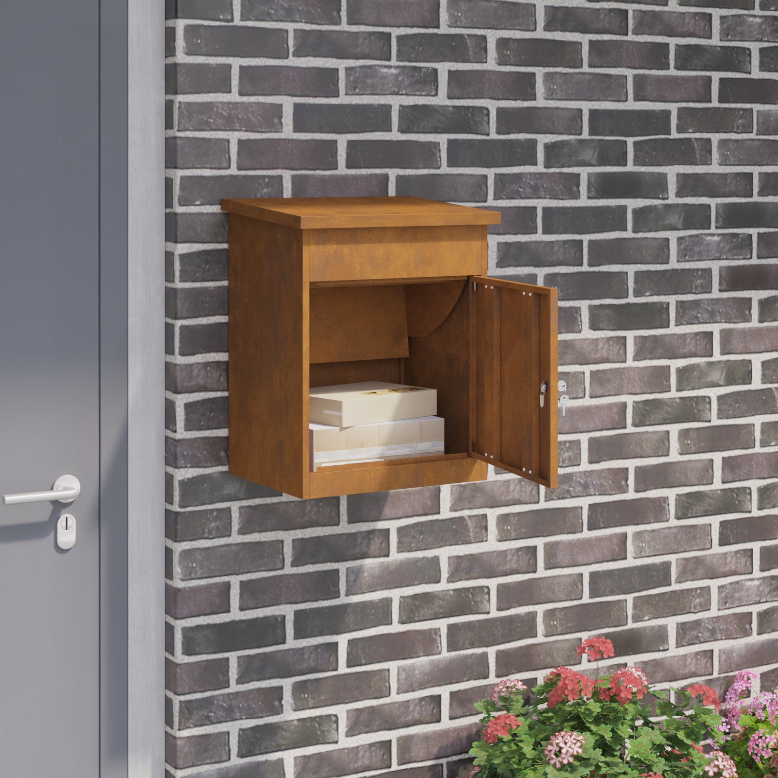 Paketdrop-box Mit Tür Rostig 47,5 X 38 X 59 Cm Wetterfeststahl
