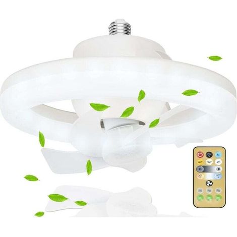 Deckenventilator Mit Licht Und Fernbedienung, Geräuscharmer Deckenventilator Mit E27-fassung, Deckenventilator Mit Licht, 360°-drehung, 3 Geschwindigkeitsstufen, Timer (26 Cm X 17 Cm)