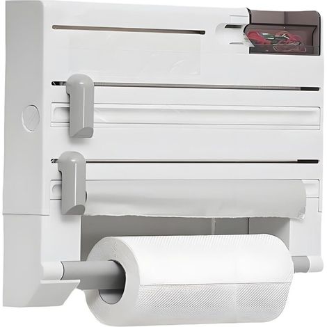 Multifunktionaler, Wandmontierter Küchenorganizer Mit Drahtschneider, Ablagefach Und Frischhaltefolienschneider Für Backpapier, Alufolie, Frischhaltefolie Und Papierhandtücher