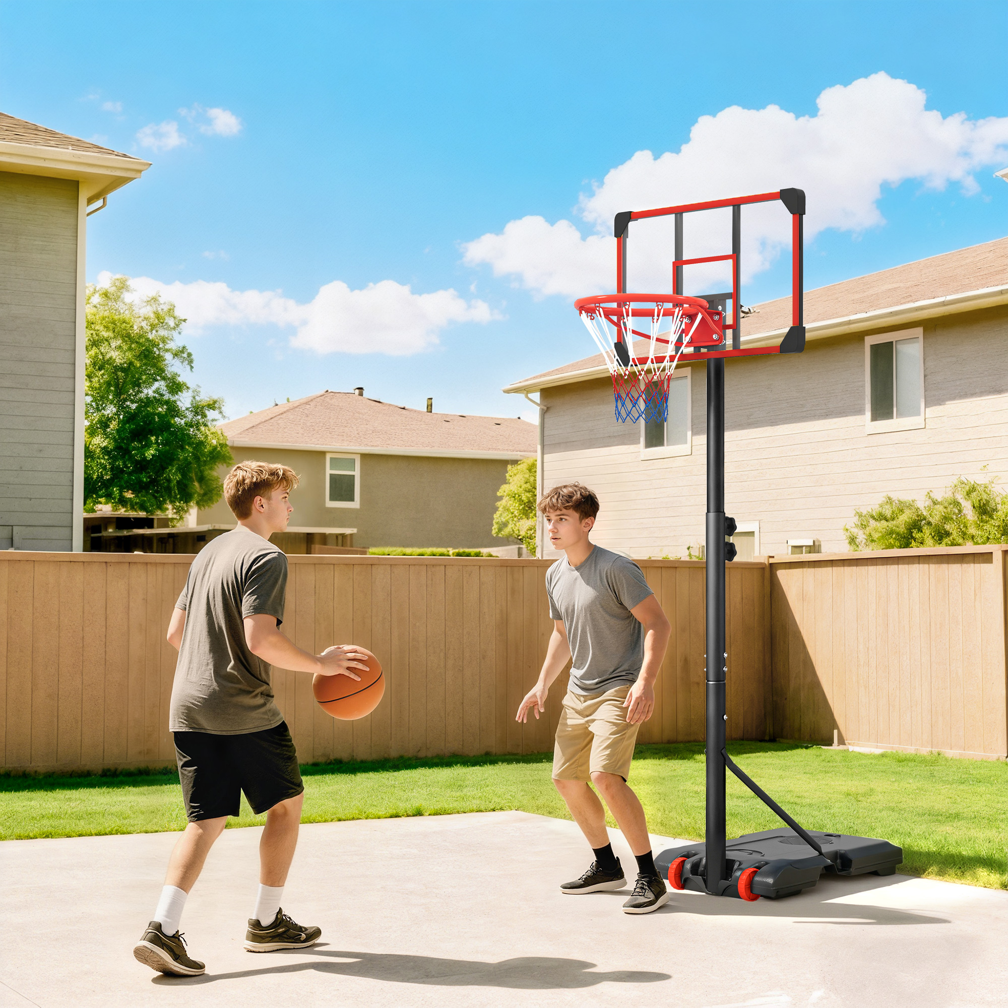 Basketballkorb Mit Verstellbarer Höhe (178–208 Cm), Rollen Und Befüllbarem Fuß Für Jugendliche Und Erwachsene, Rot Und Schwarz