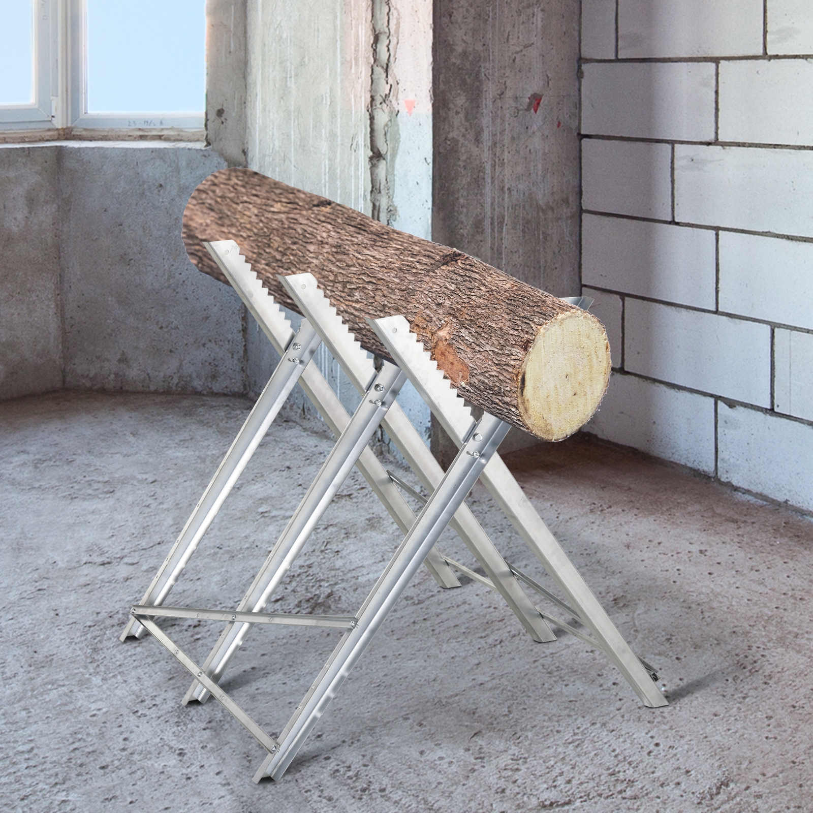 Klappbarer, Dreieckiger Holzschneiderständer Aus Metall Mit Gezahnten Zähnen, 83 X 83 X 79 Cm, Silber