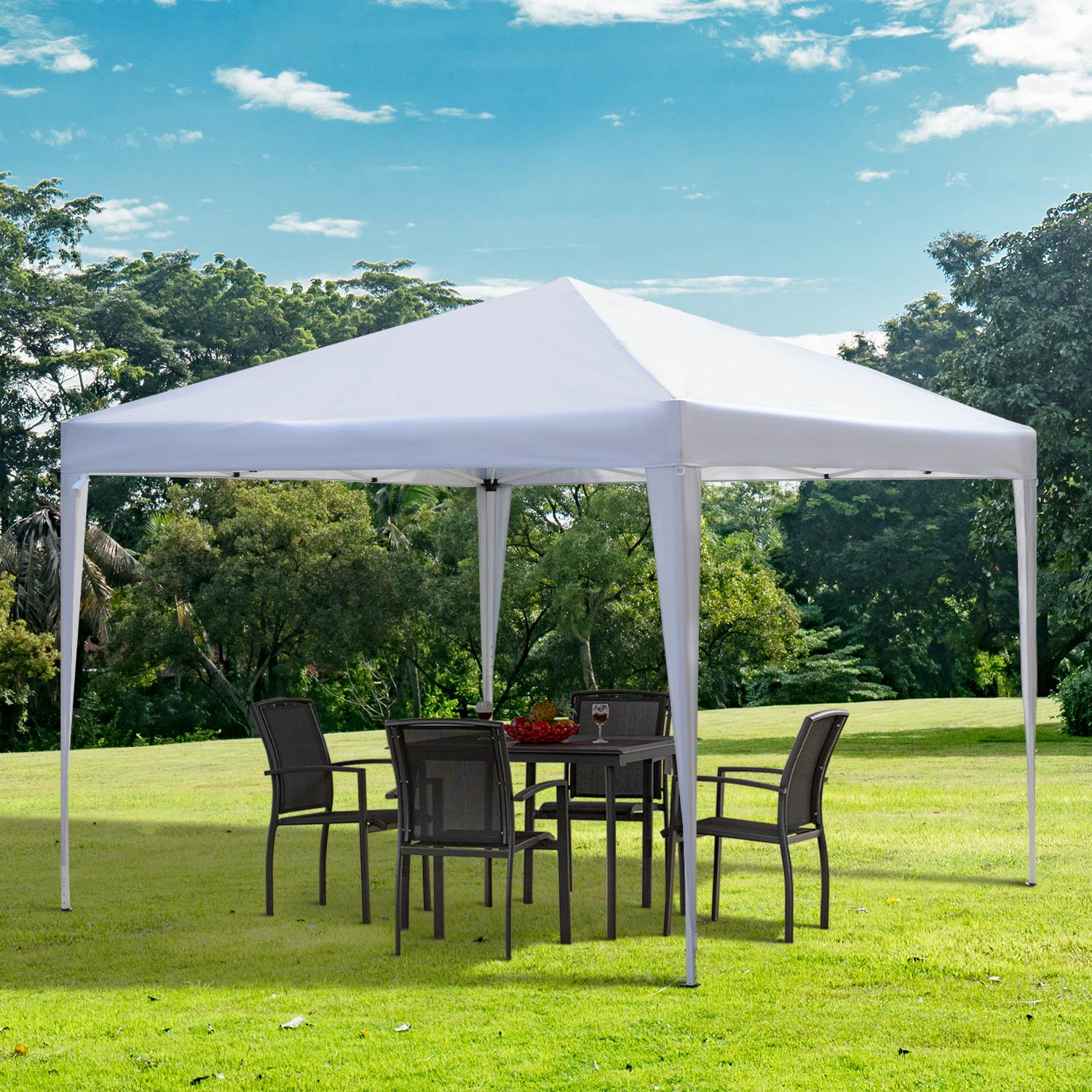 3x3 M Faltzelt Mit Tragetasche, Höhenverstellbar, Uv-beständig, Für Terrasse, Balkon, Strand, Weiß/silber