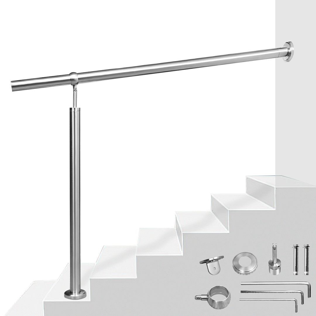 Randaco Edelstahl Eingangsgeländer 180 X 90 Cm, Treppengeländer Silber, Handlauf Für Treppenhaus Und Außenbereich