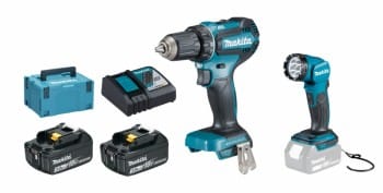 Makita DDF485RFJ 2x 3Ah Akku + Ladegerät + DML815 LED-Akku-Handleuchte