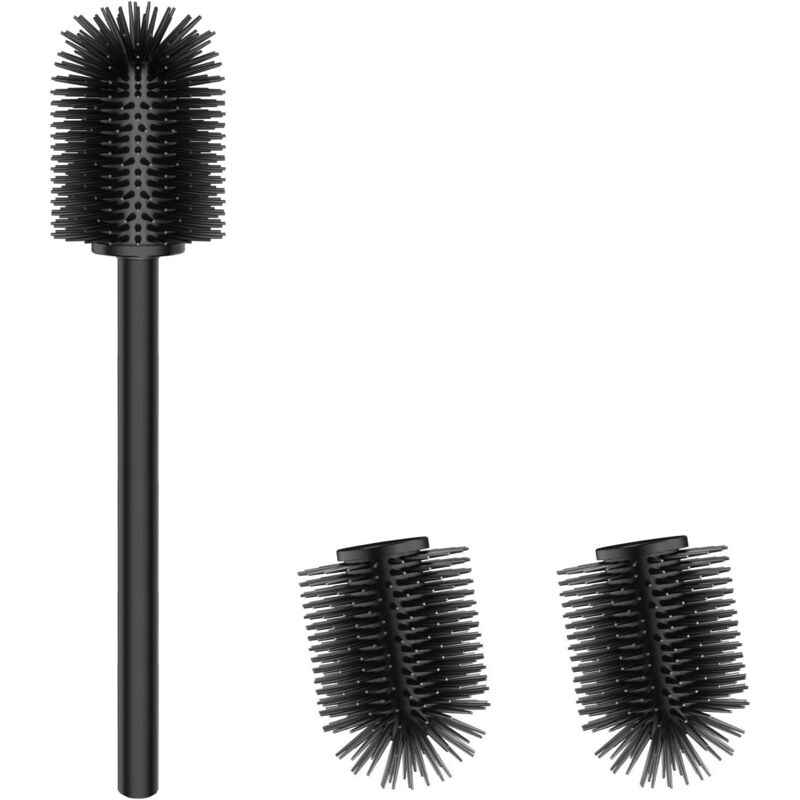 Silikon-toilettenbürste, Toilettenbürste Mit 2 Bürstenköpfen, 7,5 Cm Durchmesser, Aus Edelstahl 304 Für Die Badreinigung (schwarzes Tpr)