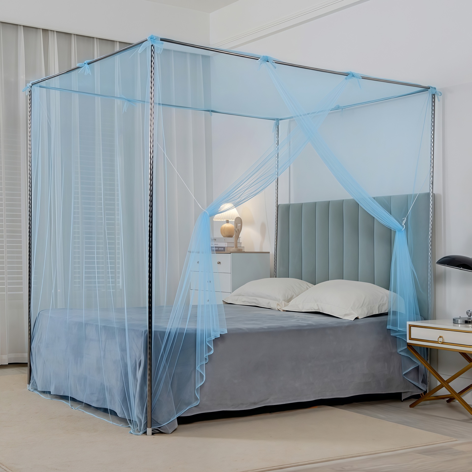 Moskitonetz 150x200 Cm Mit Baldachinkonstruktion — Geeignet Für Schlafzimmer (blau)