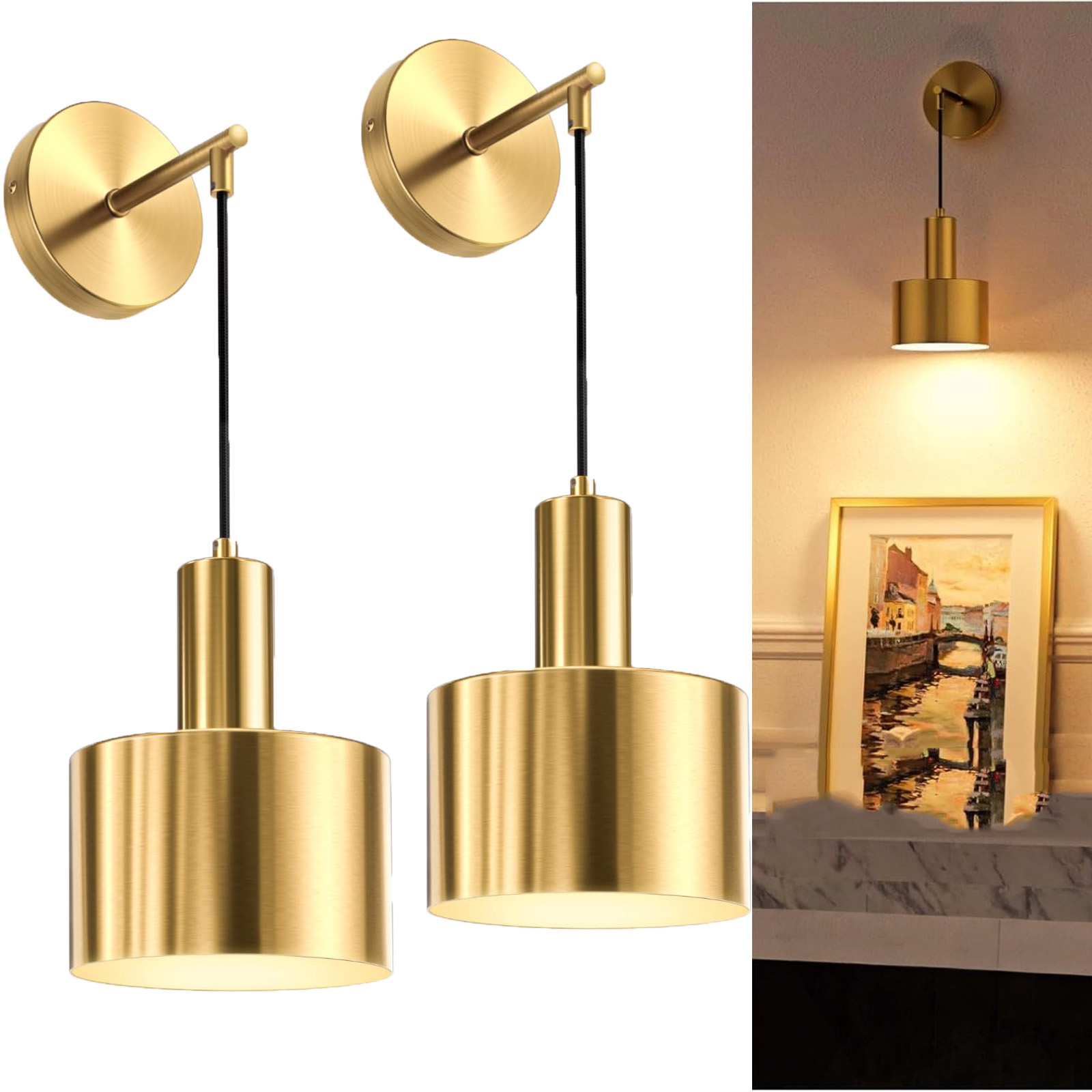 Set Aus 2 Wiederaufladbaren, Kabellosen Wandlampen Für Den Innenbereich, Ideal Für Den Nachttisch, In Gold - Leuchtmittel Nicht Enthalten.
