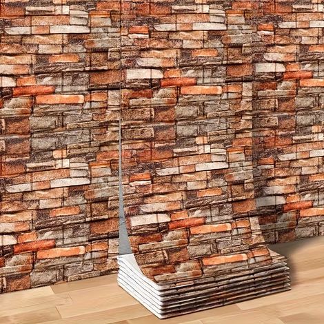 3d-schaumstoff-wandbild, Ziegelsteinoptik, Selbstklebend, Ziegelmuster, Innendekoration, Einfach Anzubringen, 35 X 500 Cm – Rot