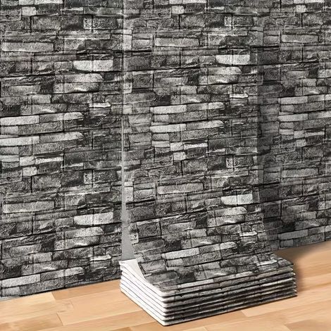 Rollen Selbstklebende Wandpaneele In Ziegeloptik, 3d-schaumtapete, Einfach Anzubringen Und Zu Entfernen, Wasserfest, 35 X 500 Cm – Schwarz