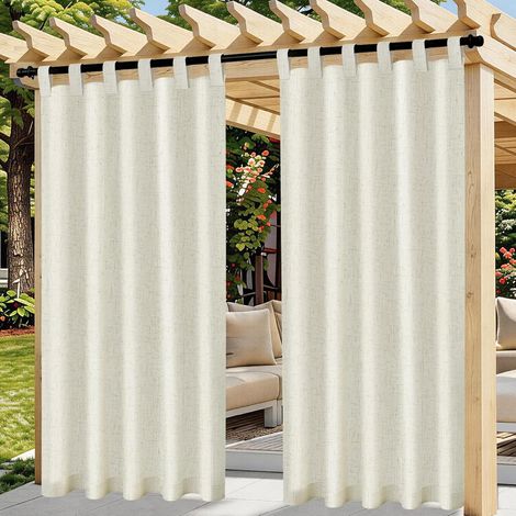 Leinen-outdoor-vorhang, 2er-set Wasserdichte Outdoor-vorhänge, Pergola-vorhang Mit Ösen Oben, Verdunkelungsvorhang Für Terrasse, Balkon, Pavillon, Tür (132 X 215 Cm, Beige)