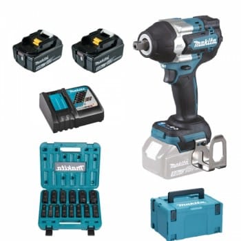 Makita DTW701RTJ 2x 5Ah Akku + Ladegerät + E-16586 Schlagnuss-Set 14-tlg.