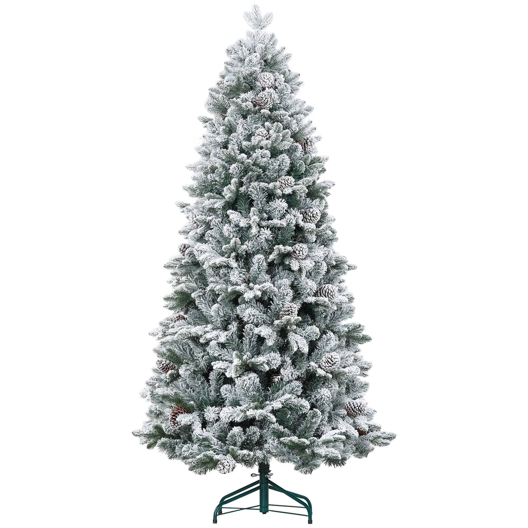 Künstlicher Weihnachtsbaum, Kunstschnee & Tannenzapfen, Realistisch, Flammhemmend, Metallfuß, 183 Cm, Grün