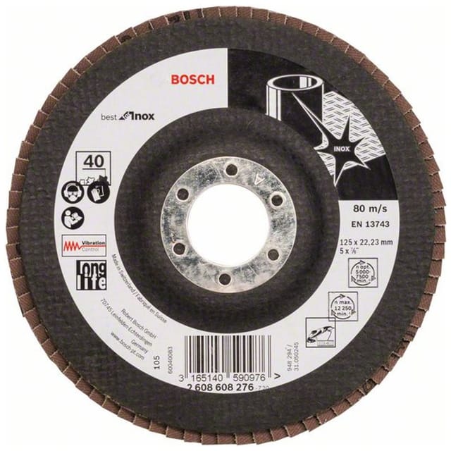 Bosch Fächerschleifscheibe X581 Best for Inox gerade 125 mm 40 Glasgewebe