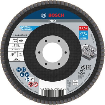 Bosch Fächerschleifscheibe X571 Best for Metal gerade 115 mm 60 Glasgewebe