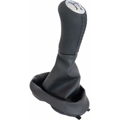 5-gang-schaltknauf – Leder Und Abs – Schwarz Mit Silberner Abdeckung – Kompatibel Mit Clio Ii/iii, Mégane Ii, Scénic Ii, Kangoo – Clio 2 Ii