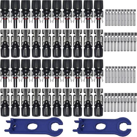 Packung Mit 20 Mc4-solarsteckern (stecker/buchse). Doppelringdichtung. Für Kabelquerschnitte Von 2,5 Bis 6 Mm². Schnelle, Werkzeuglose Montage.