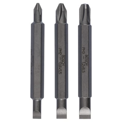 Bosch Doppelklingenbit-Set 3-teilig S0,6x4,5 PH1 S0,8x5,5 PH2 S1,2x6,5 PH3,60mm