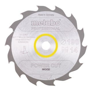 Metabo Sägeblatt "power cut wood - professional", 190x2,6/1,8x20, Z14 WZ 25°