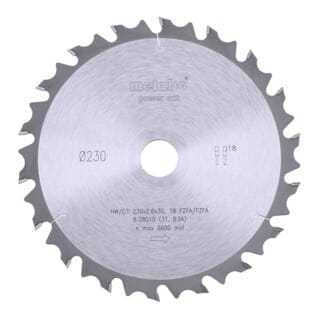 Metabo - Sägeblatt 'power Cut Wood - Professional', 230x2,6/1,8x30, Z18 Fz/fa 10°