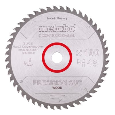 Metabo Sägeblatt "precision cut wood - professional", 190x2,6/1,8x20, Z48 WZ 10°
