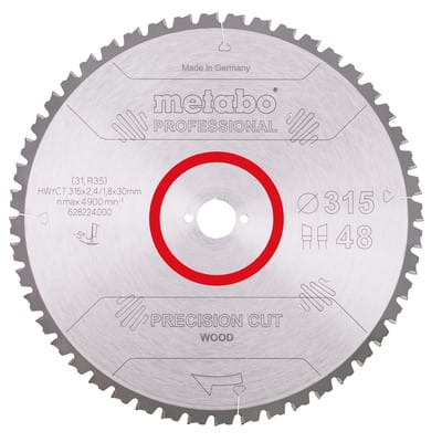 Metabo Sägeblatt "precision cut wood - professional", 315x2,4/1,8x30, Z48 WZ 5° neg.