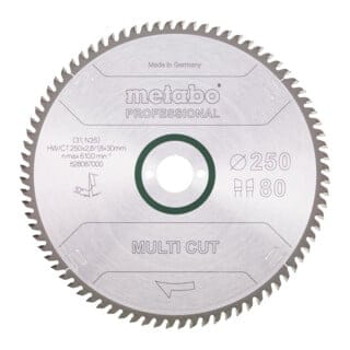 Metabo Sägeblatt "multi cut - professional", 250x2,8/1,8x30, Z80 WZ, 10°