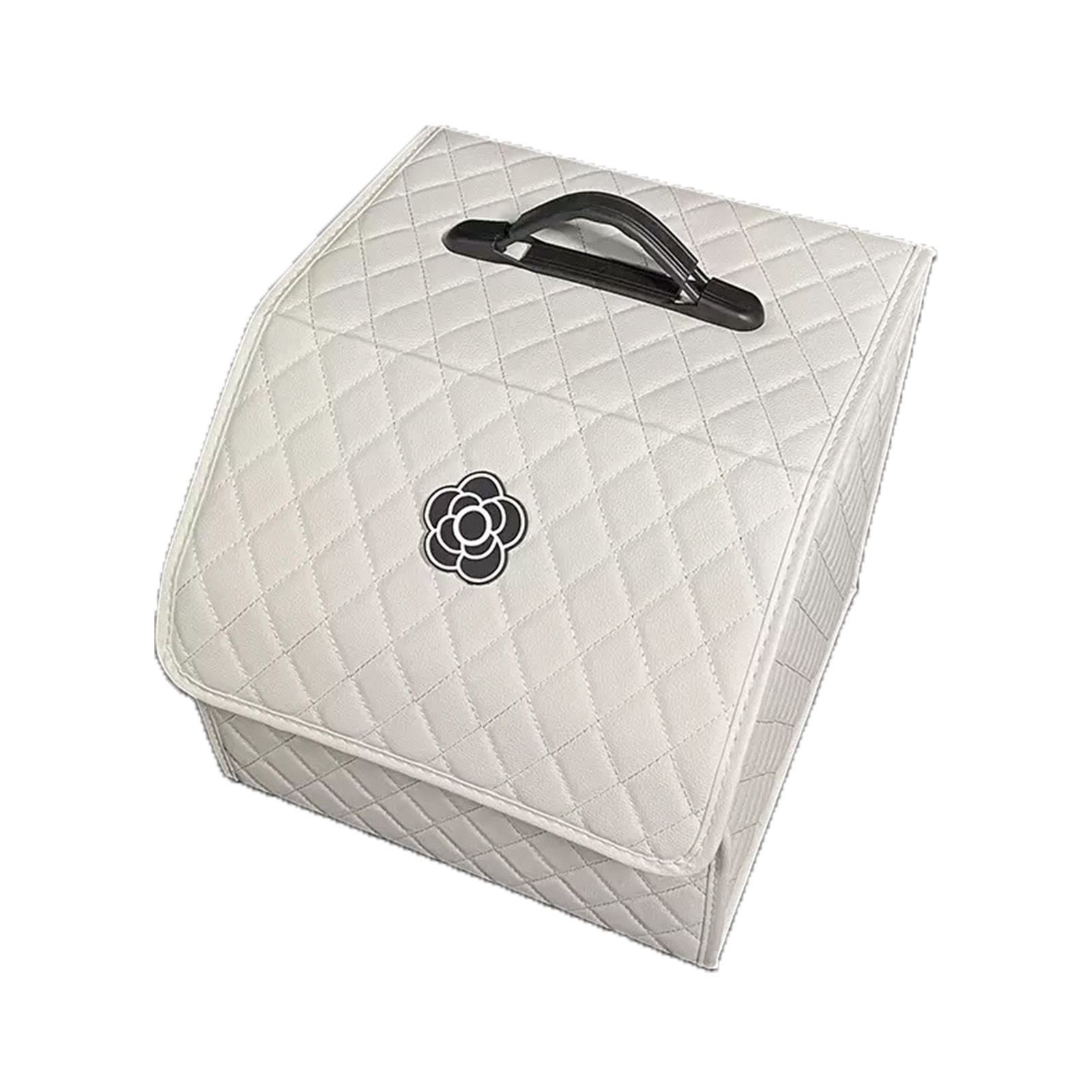 Aufbewahrungsbox Für Den Kofferraum, Geräumige, Vielseitige, Tragbare Box Aus Pu-leder Mit Weißem Deckel – Klein