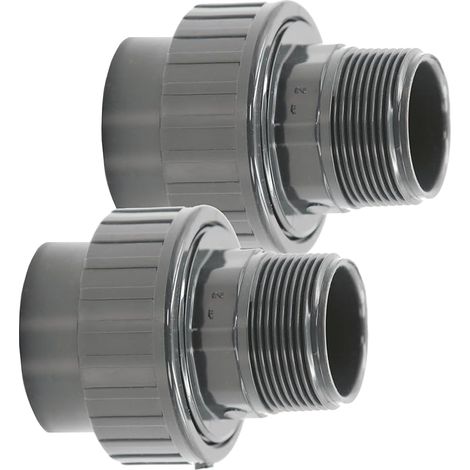 Set Mit 2 Pvc-schraubverbindern Mit Klebehülse, 50 Mm X 5" Außengewinde. Grauer U-förmiger Pvc-adapter Für Poolschläuche Und Alle Rohrleitungen. Qualität: Hergestellt In Europa