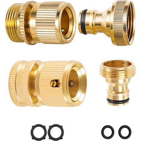 Gartenschlauch-wasserhahnanschluss Aus Messing, 3/4-zoll-schlauchadapter (männlich Und Weiblich), Schnellkupplungs-gartenschlauch-endverbinder Und Sprühdüse (4er-pack)