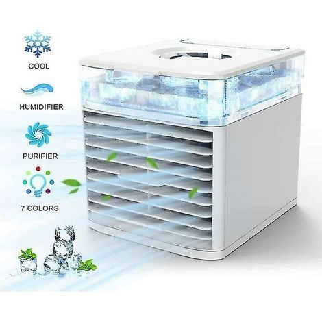 Tragbarer 4-in-1-luftkühler – Kühlen, Befeuchten, Reinigen – 7 Led-farben – Für Beengte Räume – Usb