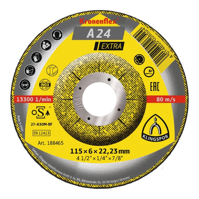 Klingspor A 24 EX Schruppscheiben, 115 x 6 x 22,23 mm gekröpft