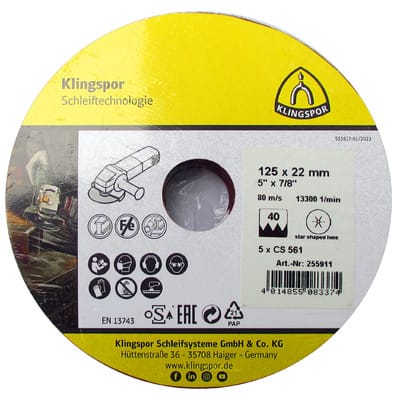 Klingspor CS 561 Fiberscheiben, 115 x 22 mm Korn 60 Sternloch, SB-verpackt in Folie