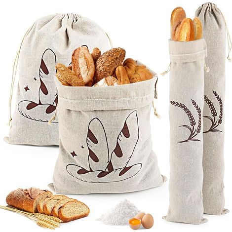 Brotbeutel – Wiederverwendbares Naturleinen Mit Kordelzug – Für Brot, Obst Und Gemüse – 30 X 40 Cm Und 15 X 66 Cm – 4er-set