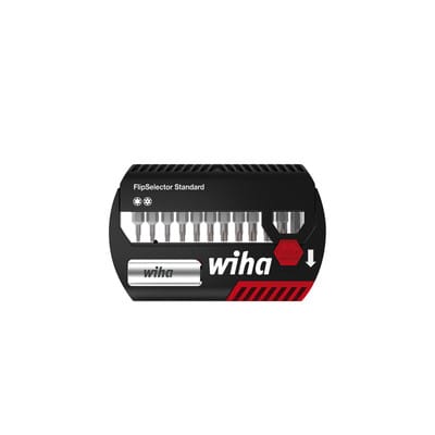 Wiha Bit Set FlipSelector Standard 13-tlg. I 25 mm TX Tamper Resistant (mit Bohrung) 1/4" I magnetischer Bithalter I Öffnen per Knopfdruck (39037)