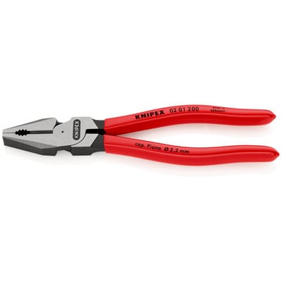 KNIPEX 02 01 200 Kraft-Kombizange mit Kunststoff überzogen schwarz atramentiert 200 mm