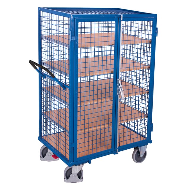 VARIOfit Etagenwagen fest verschweißt 1.245 x 785 mm Drahtgitterwände 4 Etagenböden Doppelflügeltür mit Basquille-Verschluss