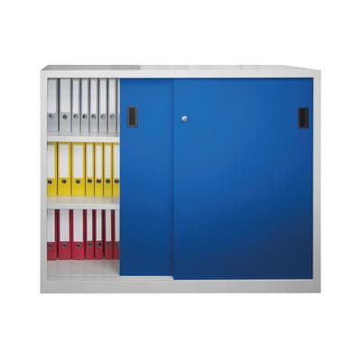 Pavoy Schiebetürenschrank, 1200x1500x600 mm, 4 Böden verzinkt, RAL 7035/5010