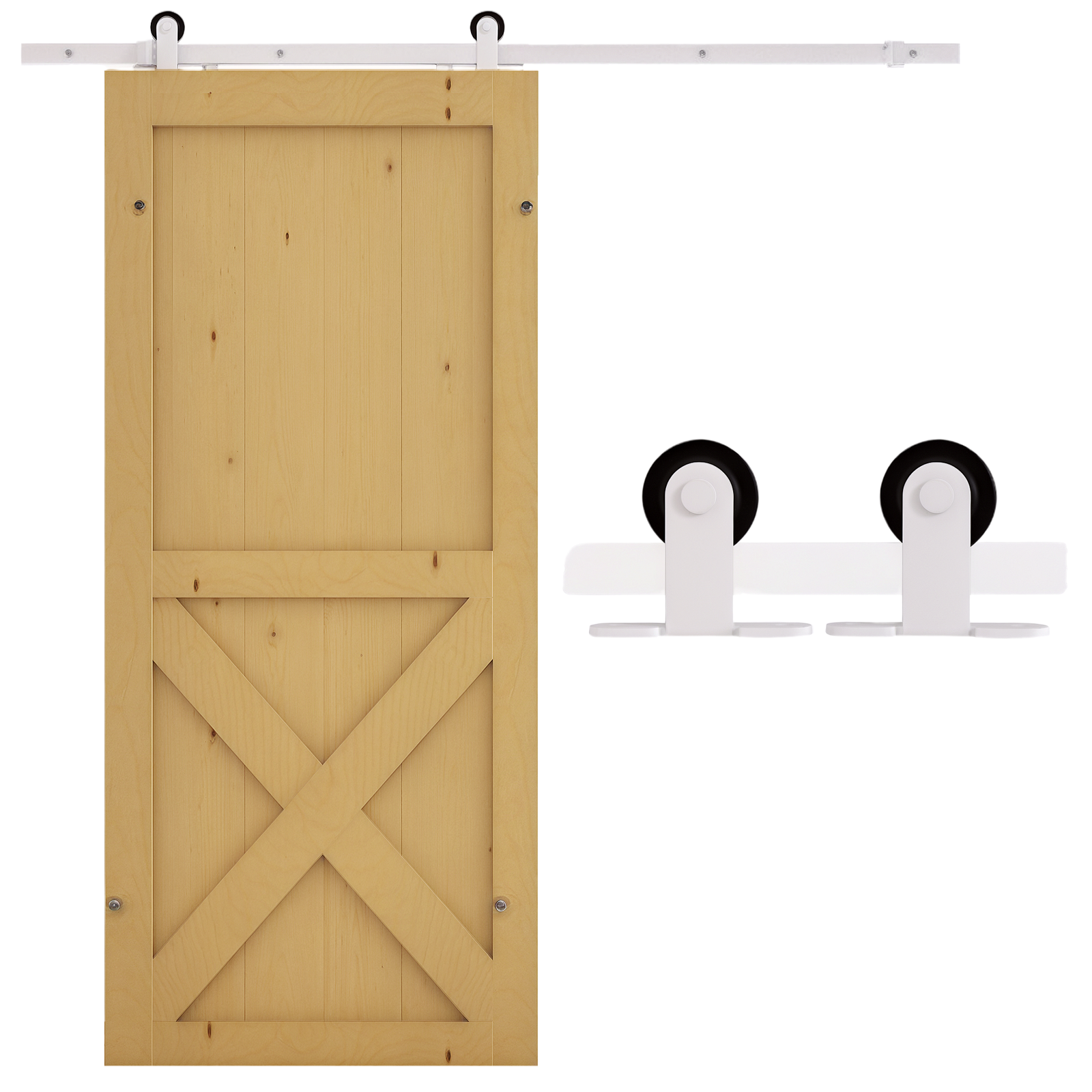 Schiebetür-set, Scheunentorbeschläge, Schiebetür Aus Kohlenstoffstahl, 183 Cm Schienenlänge, Weiß